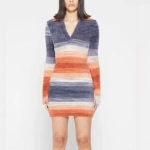 Manière De Voir Fuzzy Stripe Knit Bodycon Sweater Dress Multicolor Size M NWT